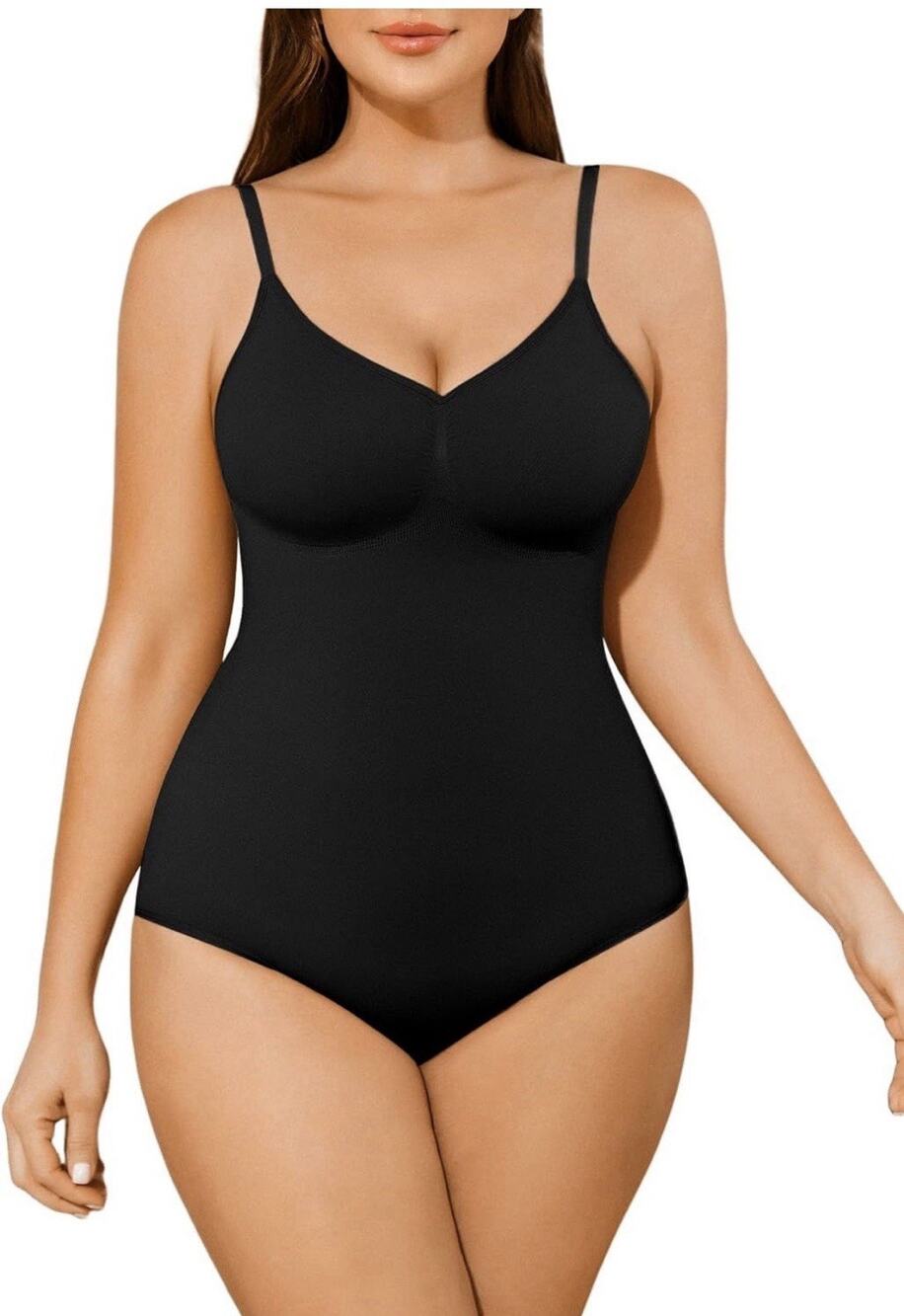 Womens Seamless Shapewear Bodysuit with Adjustable Straps Thong Black M/ L New